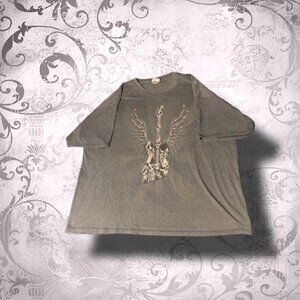gray vintage skull guitar y2kish shirt